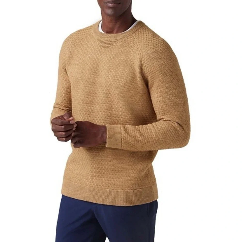 New Mizzen + Main Wool Knit Textured Hillcrest Crewneck Sweater Heather Beige XL